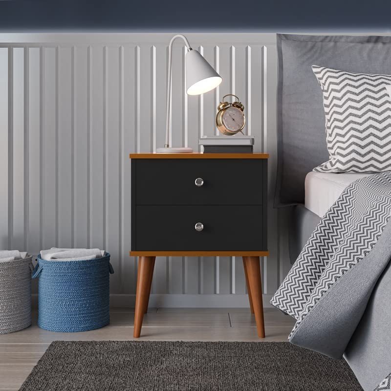 Mesa de Cabeceira com 2 Gavetas Berlim – Design Moderno em Preto e Freijó