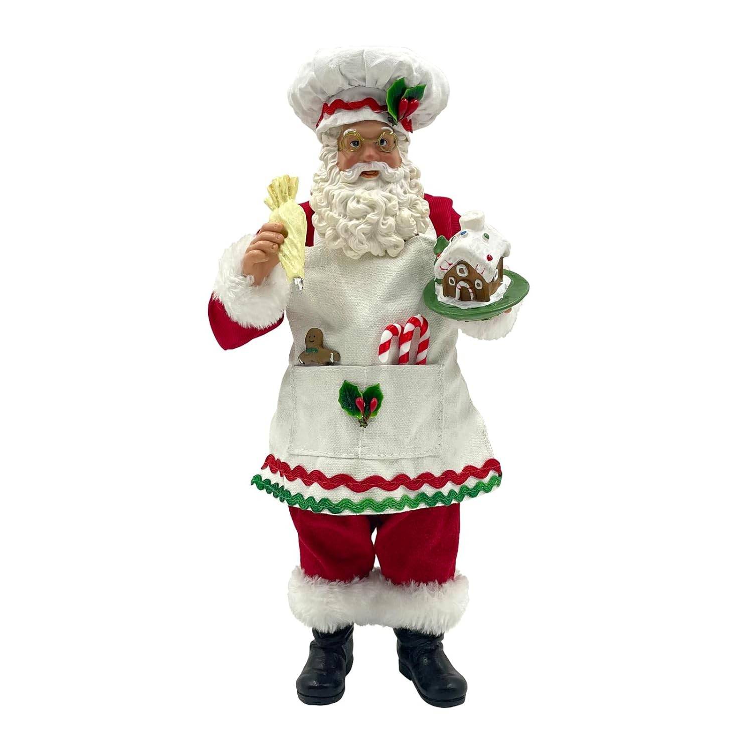 Papai Noel Cozinheiro com Casa de Pão de Gengibre - Decoração de Natal em Resina