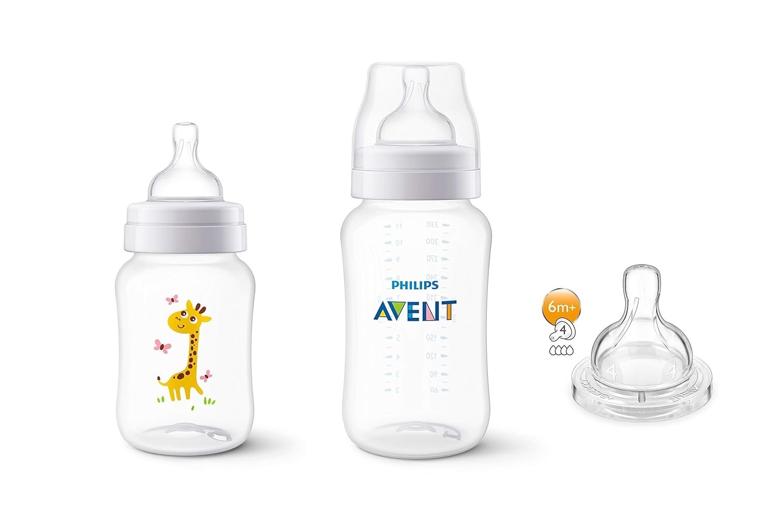 Mamadeira Anti-Colic Girafa Combo - Philips Avent 260ml + 330ml com Bico Número 4