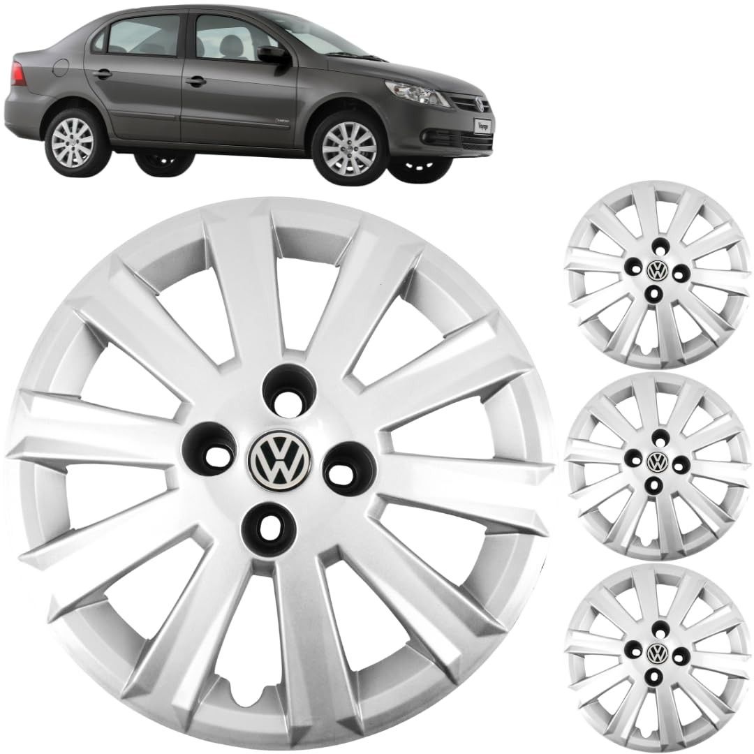 Jogo 4 Calotas Aro 15 VW Gol Voyage G5 2009-2012 Grid GR018CP com Adesivo Logo Resinado