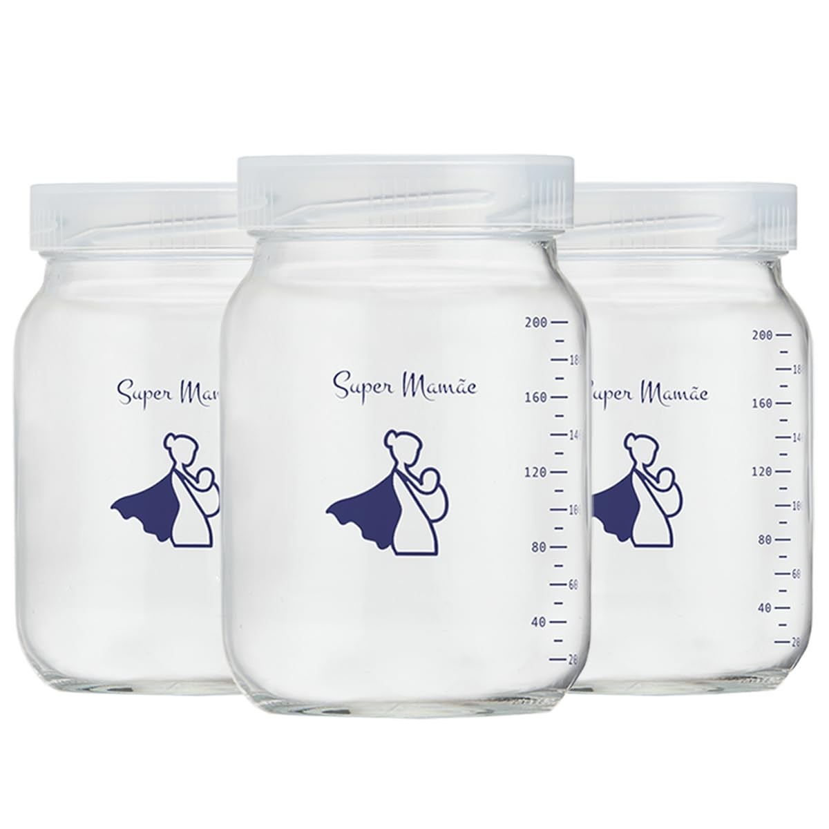 Kit com 3 Potes de Vidro 200ml com Graduação - Armazenamento Seguro para Leite Materno