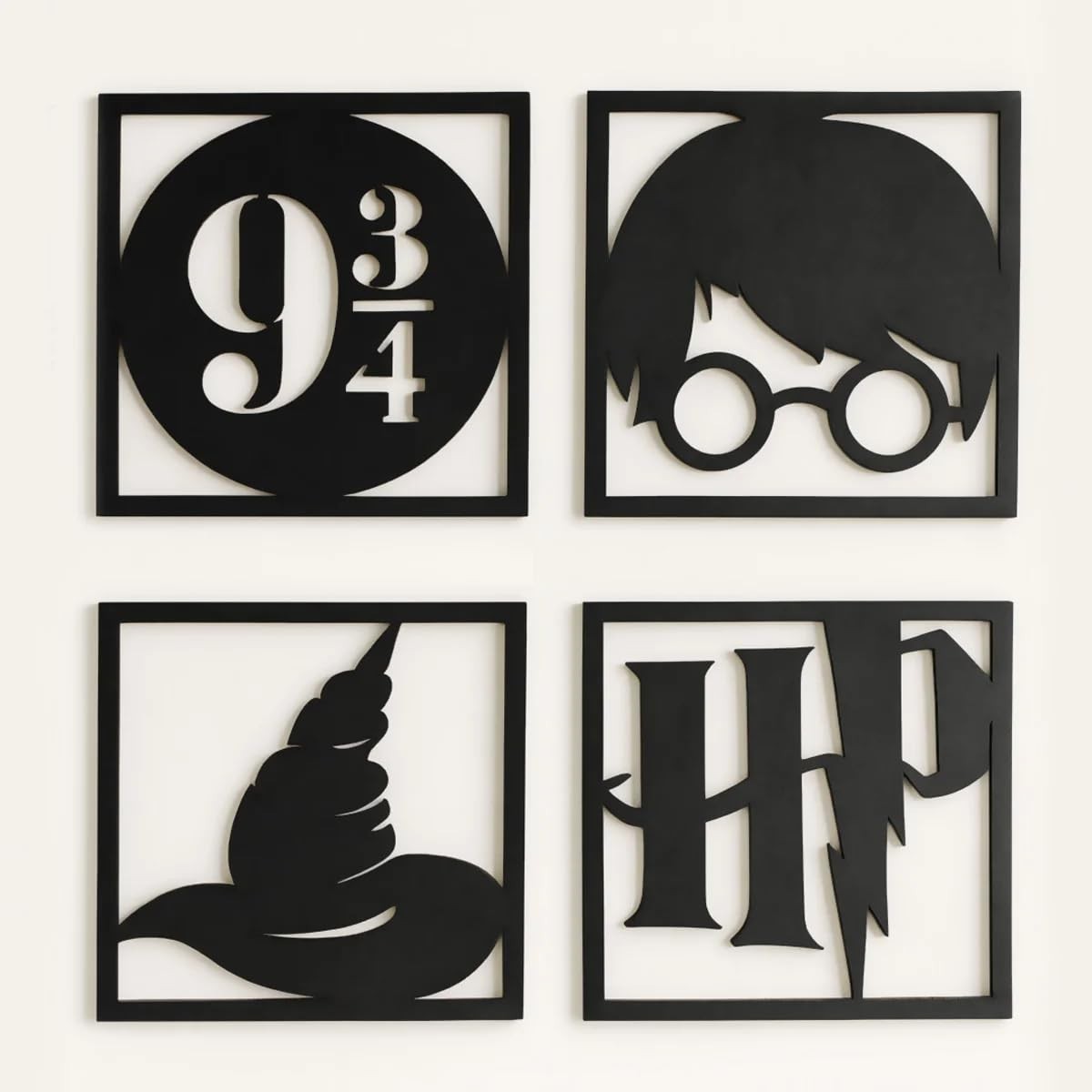 Kit 4 Quadros Decorativos Harry Potter MDF 20x20cm - Acabamento Premium com Tecnologia a Laser