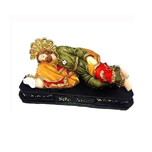 Imagem de São José Dormindo em Resina - 12,5cm | Escultura Religiosa com Pintura Artesanal