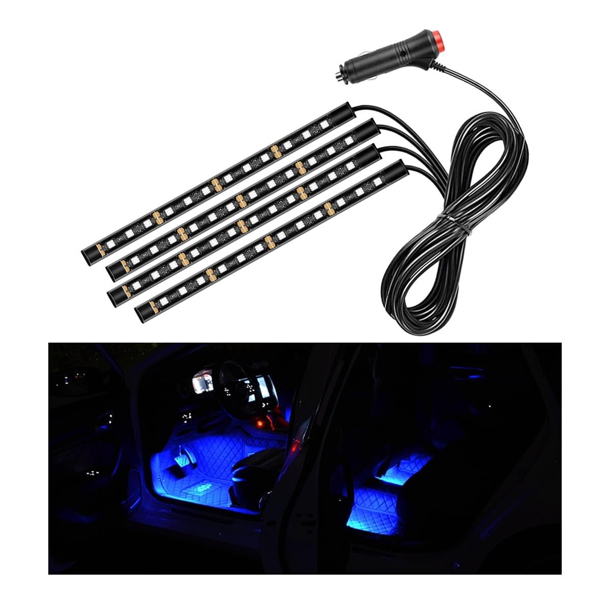 Faixa de Luz LED RGB para Carro - 48 LEDs Neon com Efeito Ambiente Interior, Isqueiro ou USB