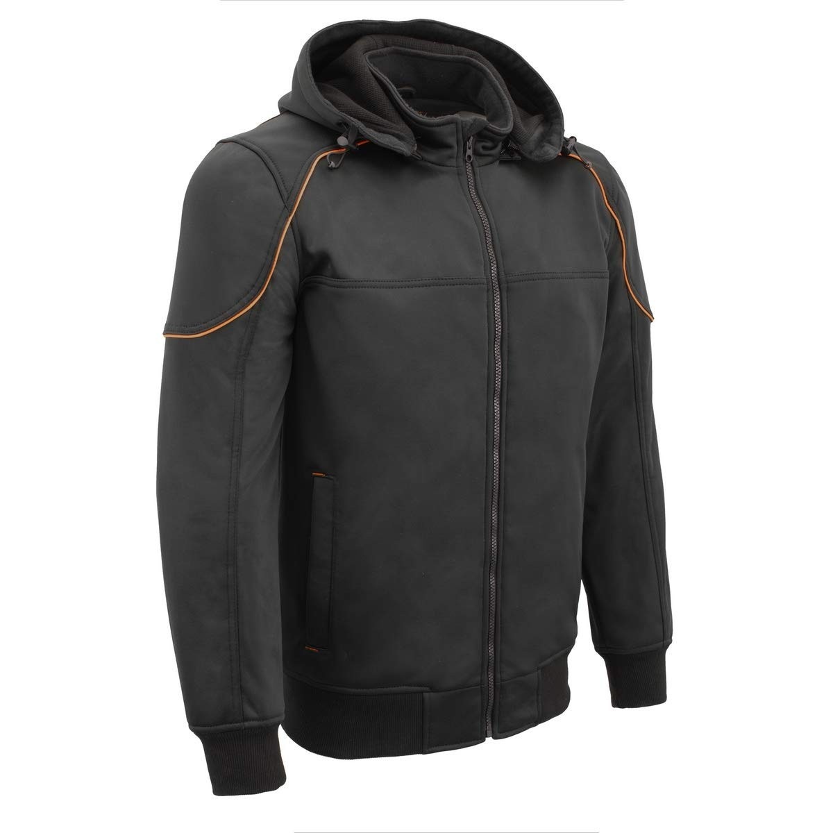 Jaqueta masculina Milwaukee de couro com capuz destacável e proteção macia e preta MPM1764