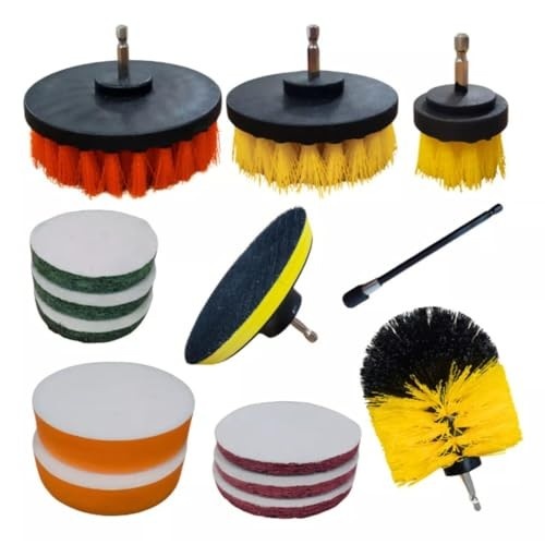 Kit Escovas para Limpeza Pesada com Parafusadeira - 14 Peças Profissionais