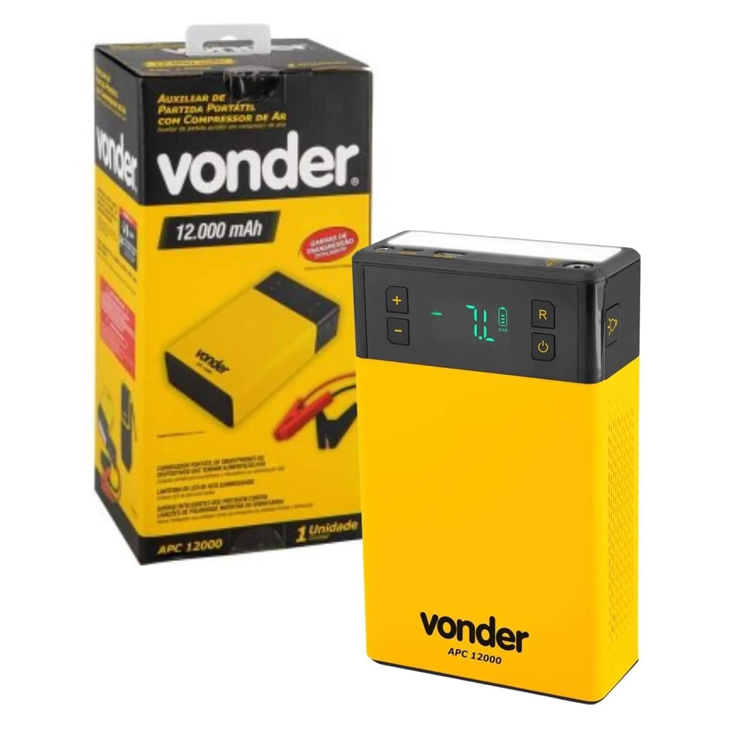 Auxiliar de Partida Portátil Vonder 12000mAh com Compressor e Lanterna LED