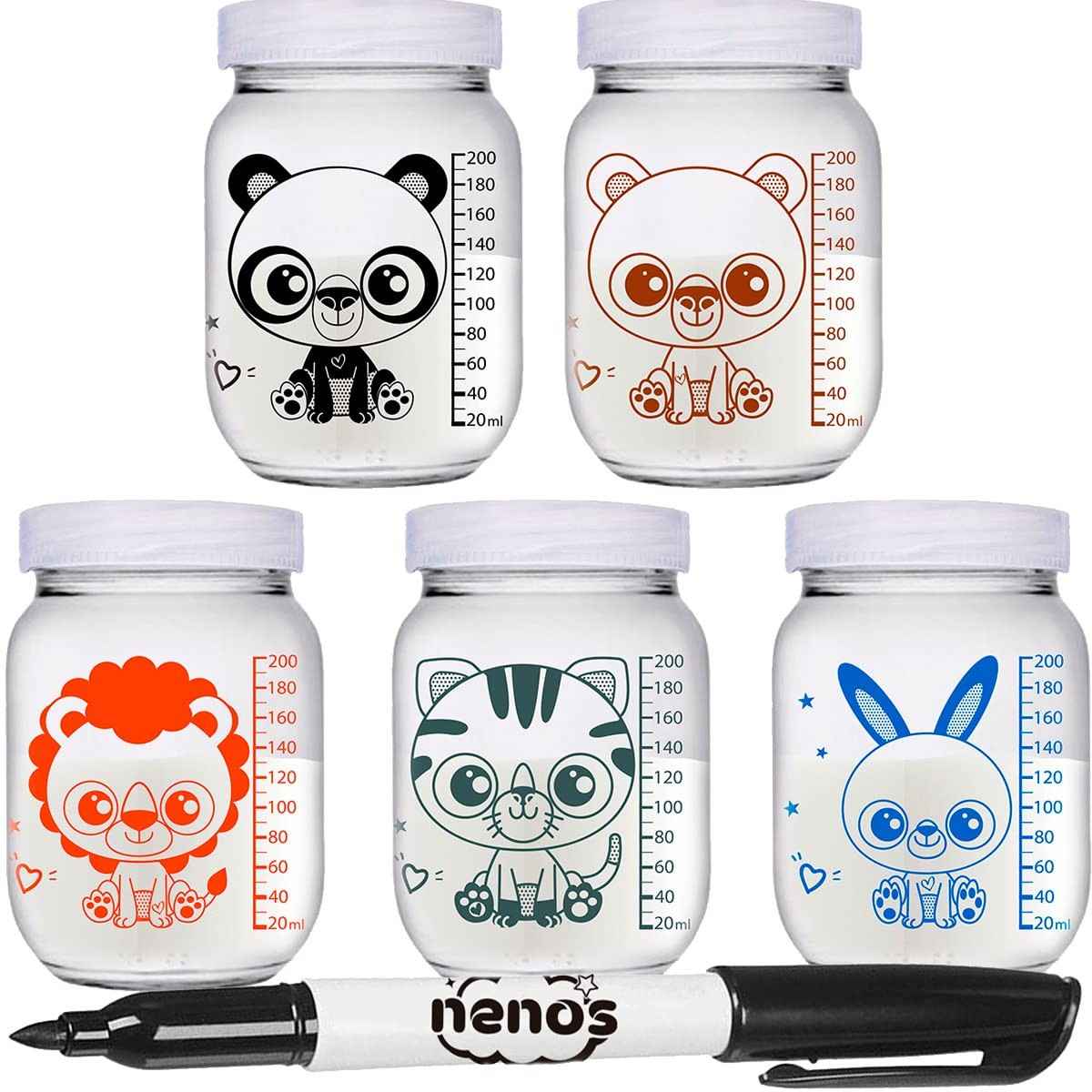 Conjunto com 10 Potes Kawaii para Armazenar Leite Materno e Papinhas com Graduação