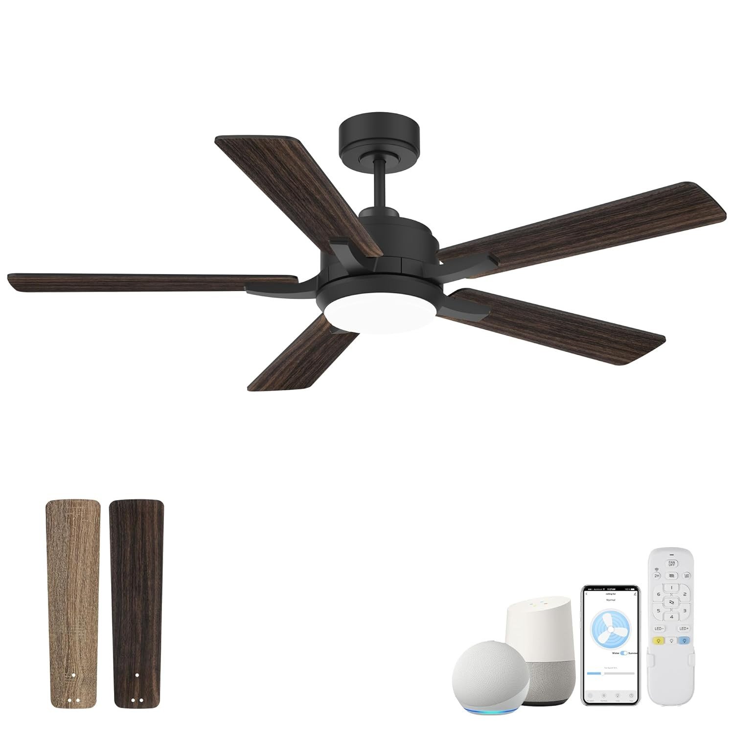 Ventilador de Teto Inteligente 52" com Controle por Voz, Luz LED Regulável e Conexão Alexa | Moderno e Silencioso
