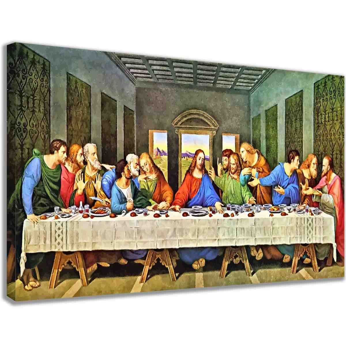 Quadro Santa Ceia Grande 60x90cm - Tela em MDF com Tecido Canvas e Borda Infinita