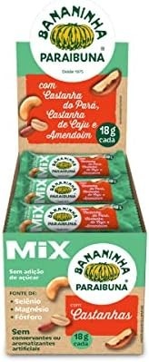 Bananinha Paraibuna MIX - Bananada S/ Adição de Açúcar com Castanha do Pará, Castanha de Cajú e Amendoim Torrado. 360g (20x18g)