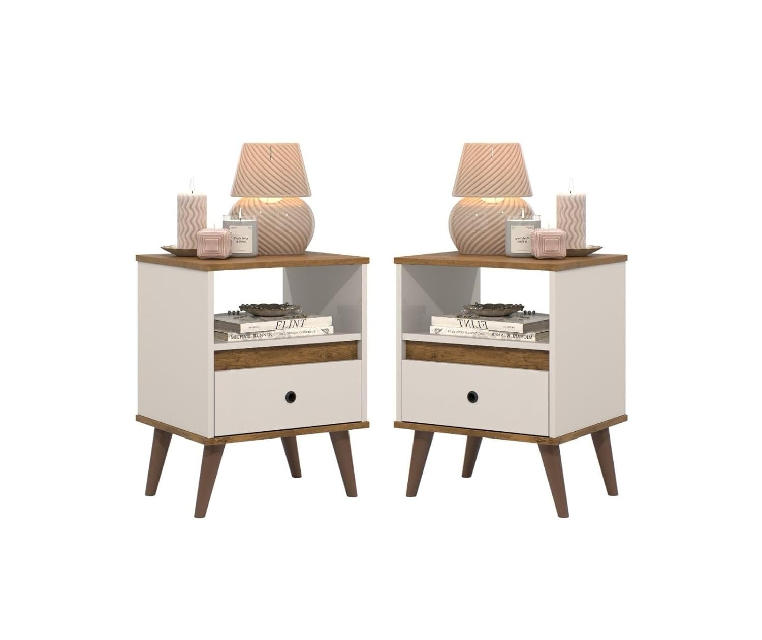 Conjunto de Mesas de Cabeceira Retrô com Pés Palito e Gaveta Luxo - Estilo Vintage Moderno