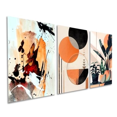 Quadros Decorativos Abstrato Geométrico com Plantas - Conjunto Moderno para Sala