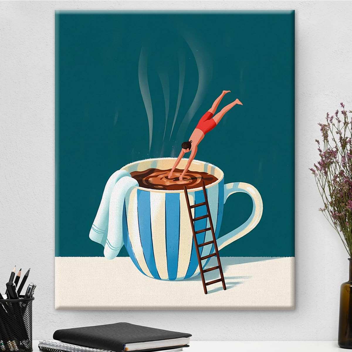 Coffee Wall Art Decor - Pôster Moderno em Tela para Cozinha com Moldura | 20x25cm
