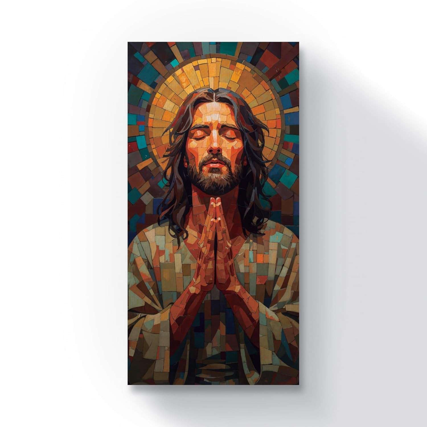Quadro Canvas Mosaico Jesus Luz Divina 80x40cm - Decore com Fé e Estilo
