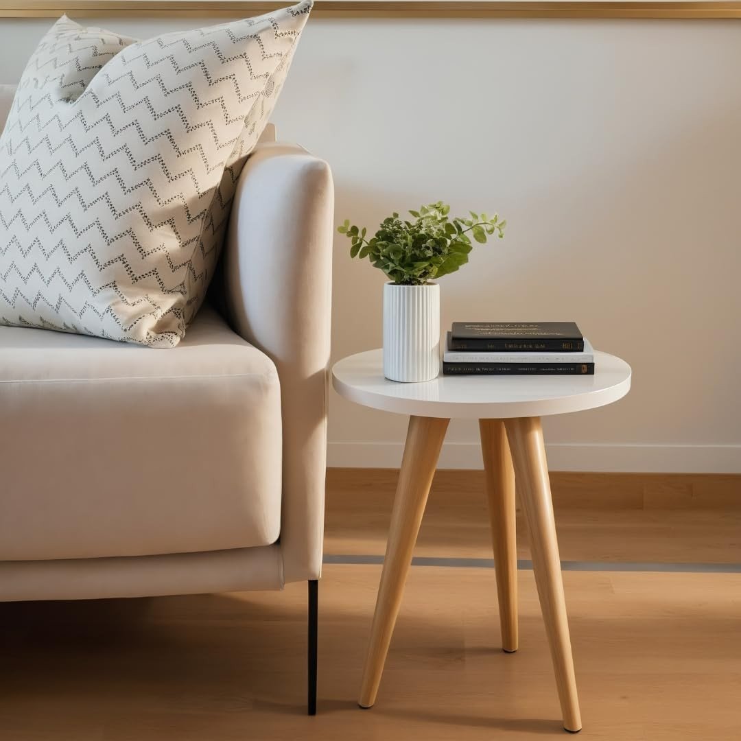 Mesa de Canto e Centro Redonda com Pés Palito - Ideal para Sofá e Ambientes Modernos (Branco)