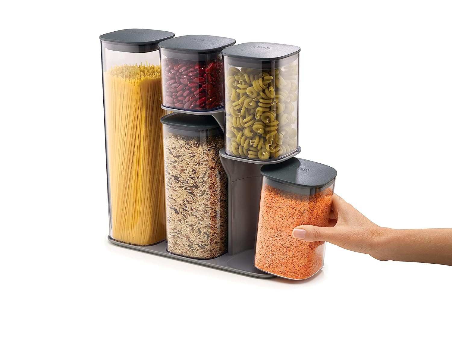 Joseph Podium - Conjunto de Armazenamento com Suporte para Alimentos Secos | 5 Peças em Plástico Cinza