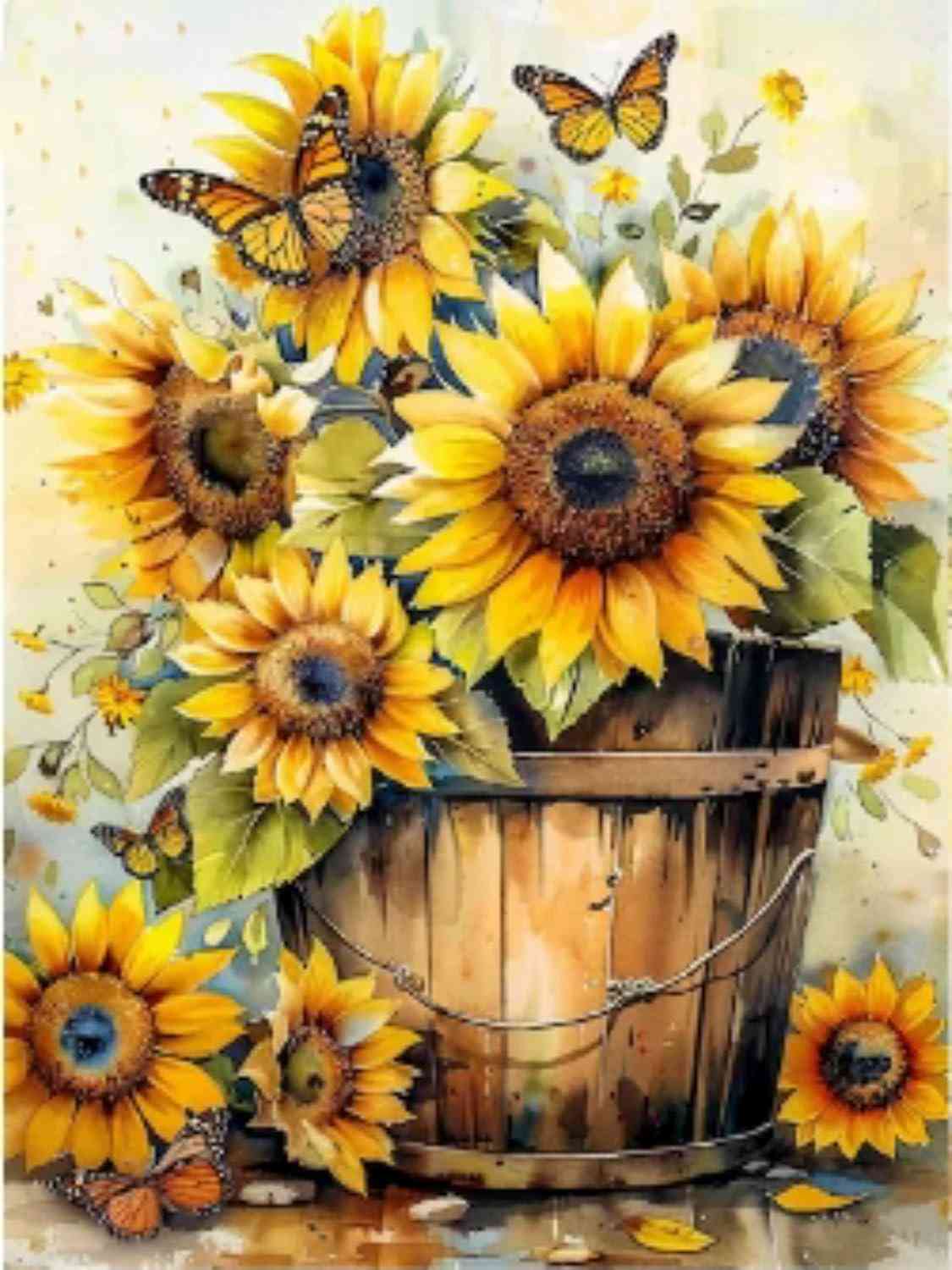 Kit de Arte de Diamantes 5D Girassol e Borboletas - Pintura Criativa para Adultos com Tela 30,5x40,6cm