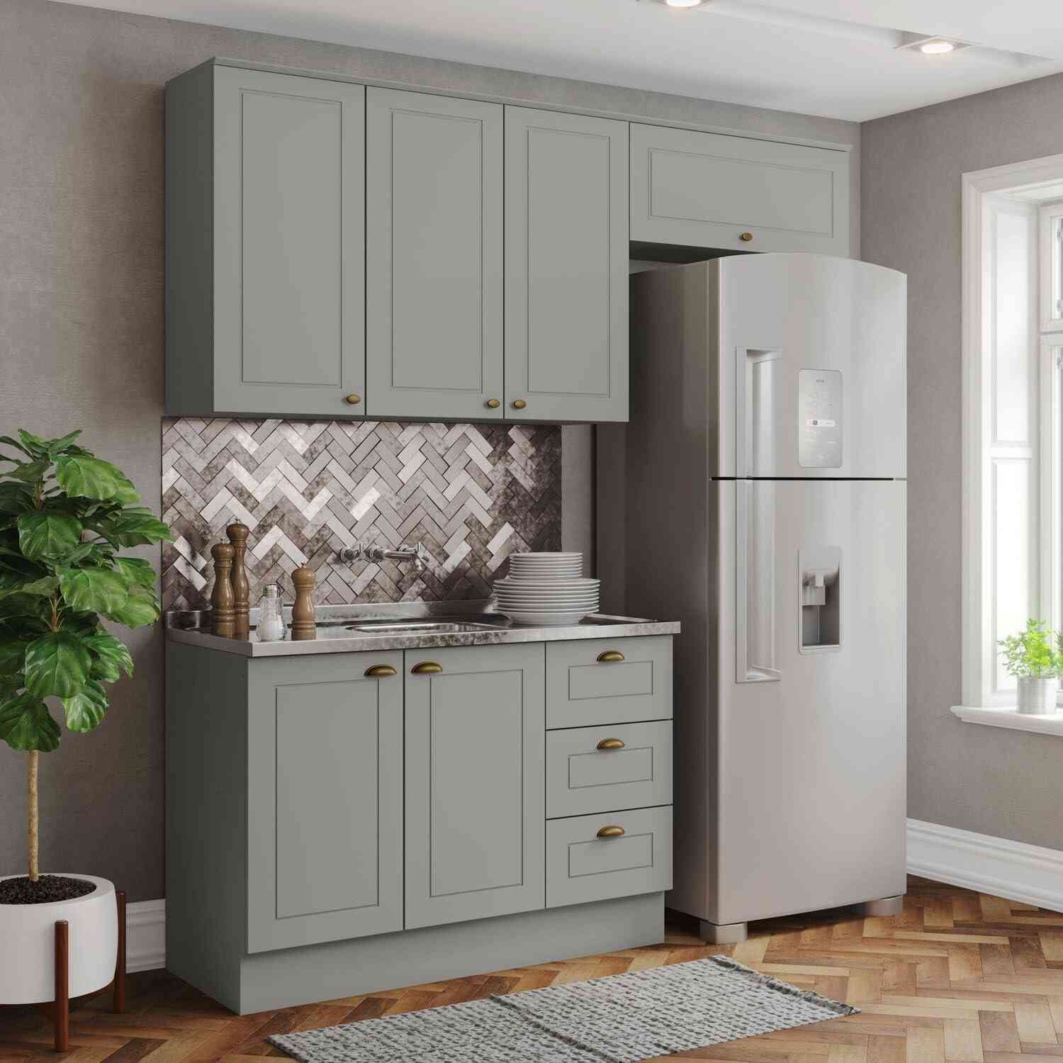 Cozinha Compacta 3 Peças 100% MDF Americana Cinza – Moderna, Resistente e com Amortecedores