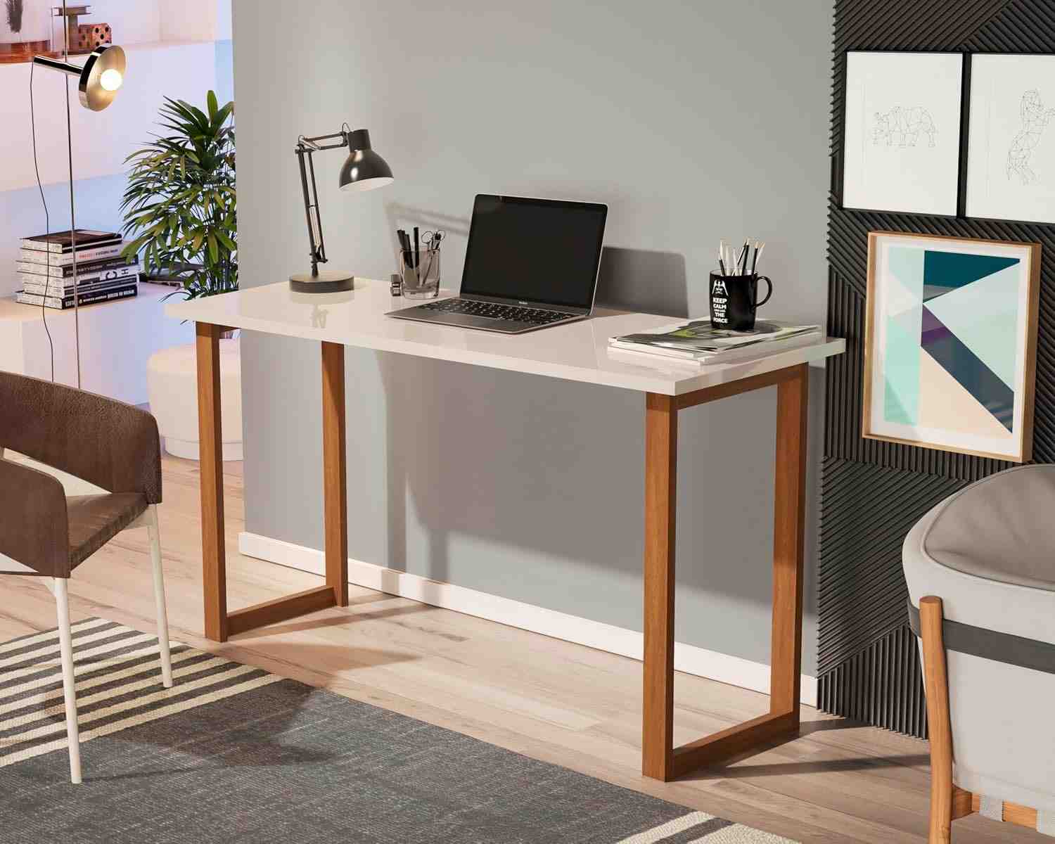 Mesa de Estudo 76cm com Pés de Madeira - Design Prático e Moderno para Casa e Escritório