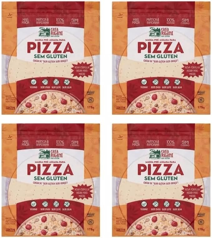 Kit com 4 Massas de Pizza Veganas Sem Glúten e Sem Lactose - Ideal para Dietas Restritivas, Saudável, Compatível com Vários Recheios, Embalagem de175g Cada Unidade