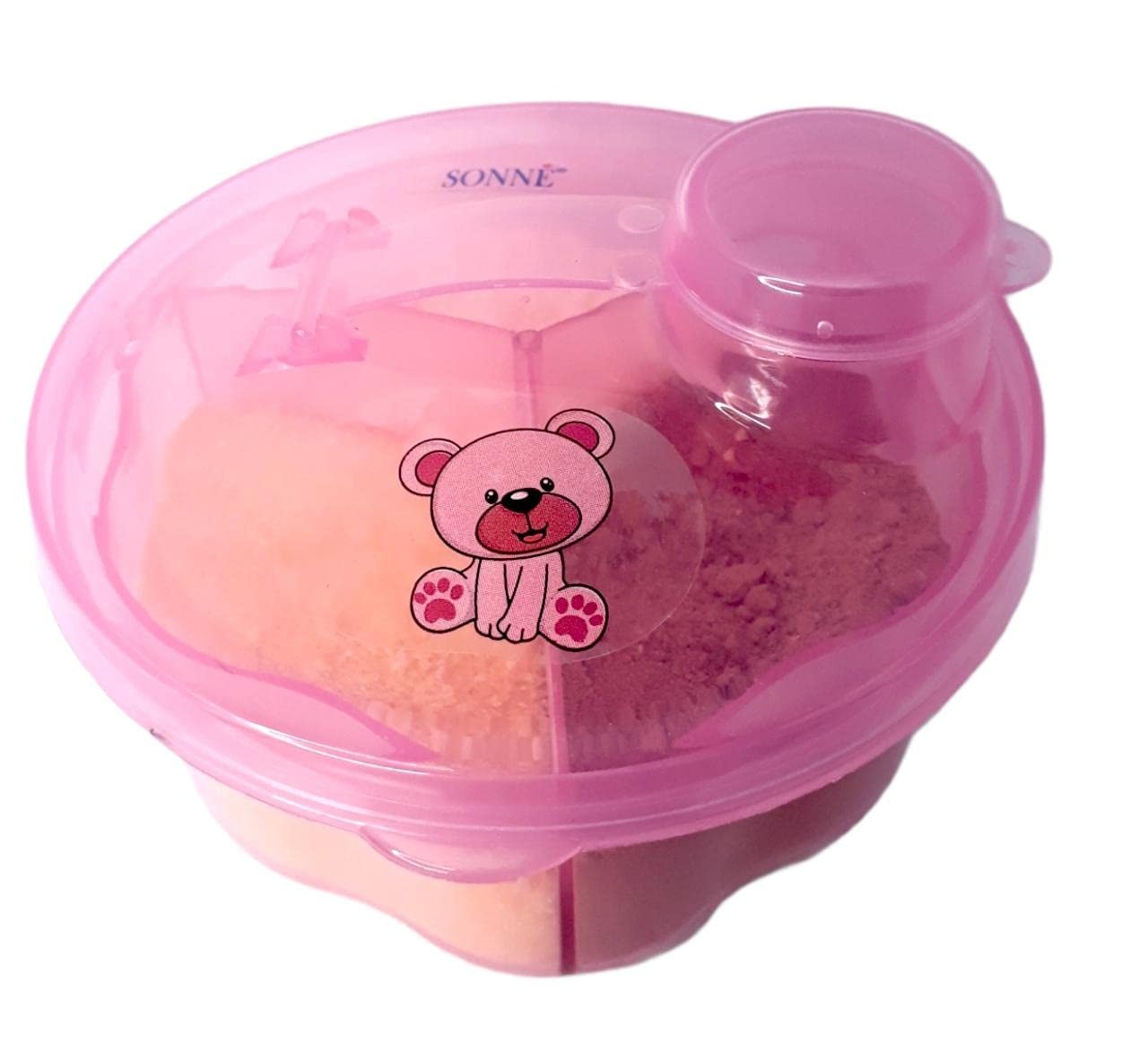 Porta Leite em Pó com 3 Divisórias - Urso Rosa | Prático, Seguro e Ideal para Viagens