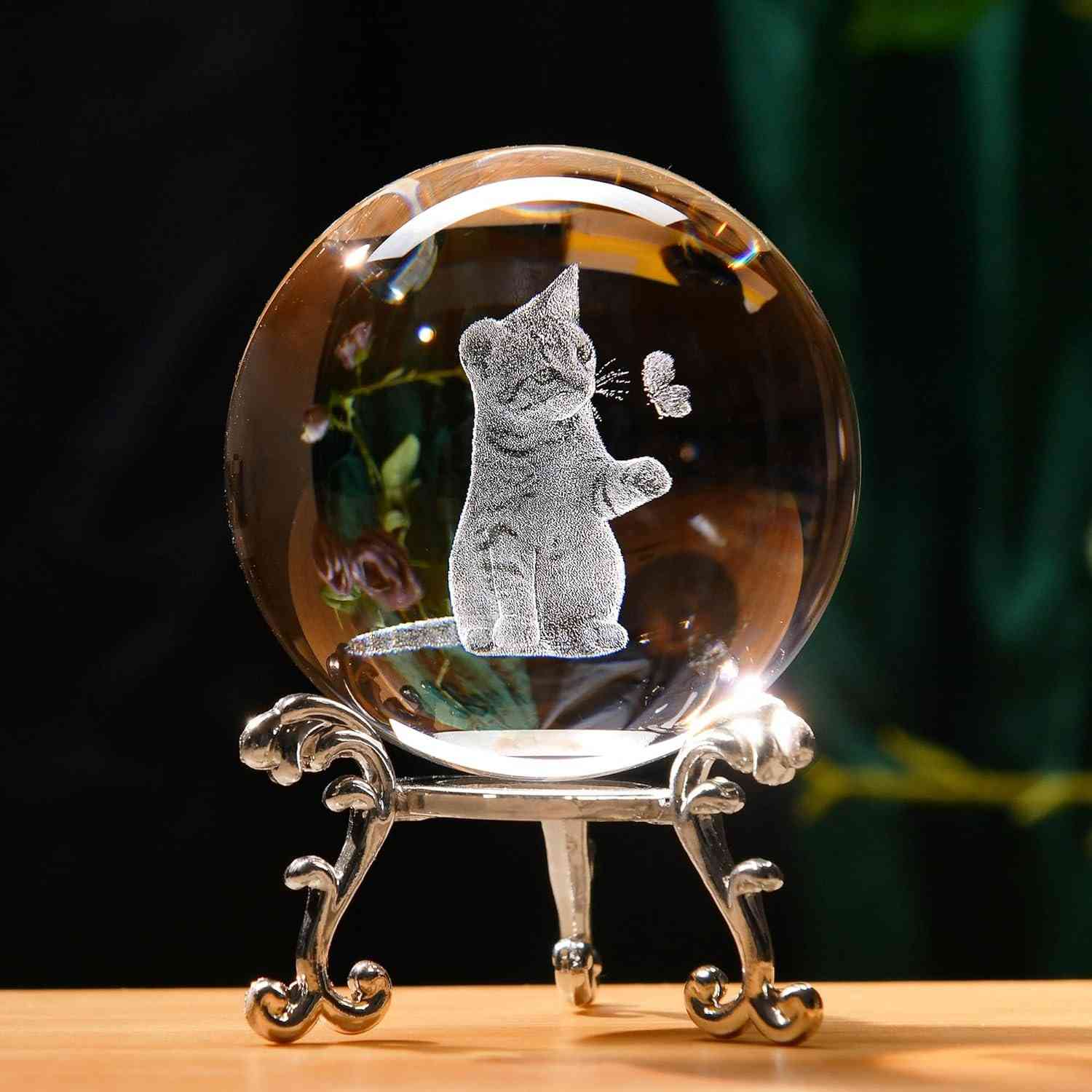 Bola de Cristal 3D com Gato - Presente Encantador para Amantes de Gatos
