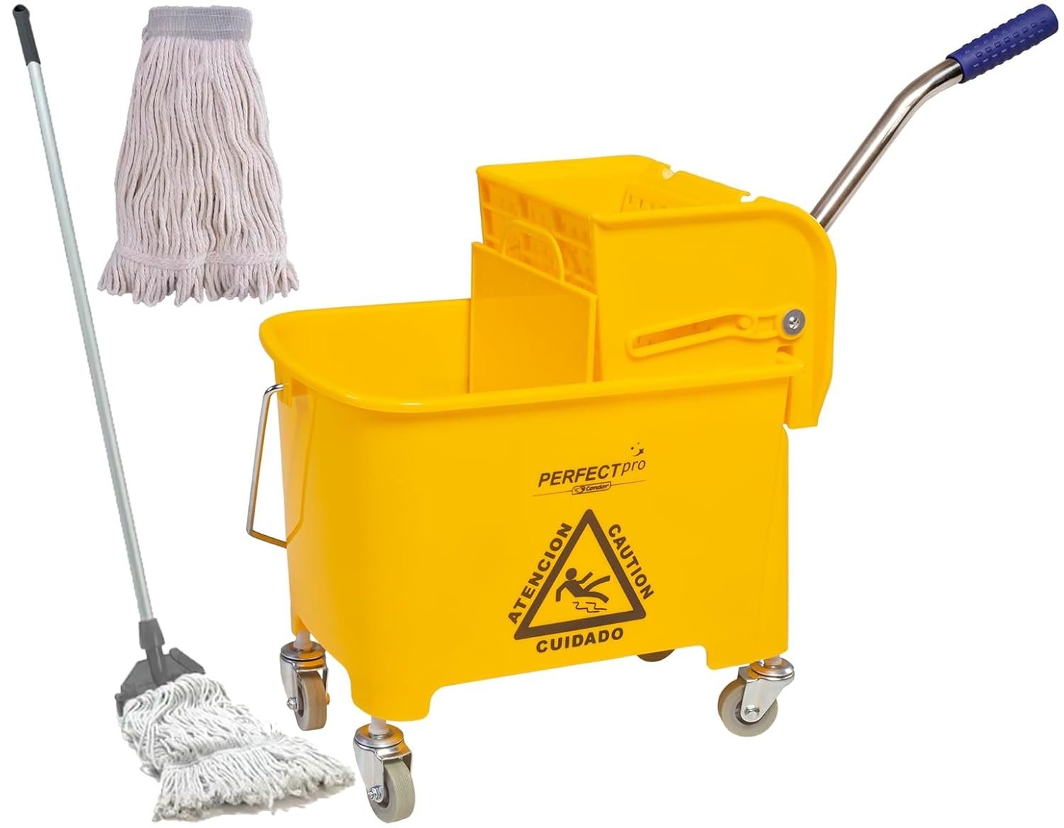 Balde Carrinho de Limpeza com Espremedor 20L Doblô - Kit Completo com Esfregão Perfect Pro Condor