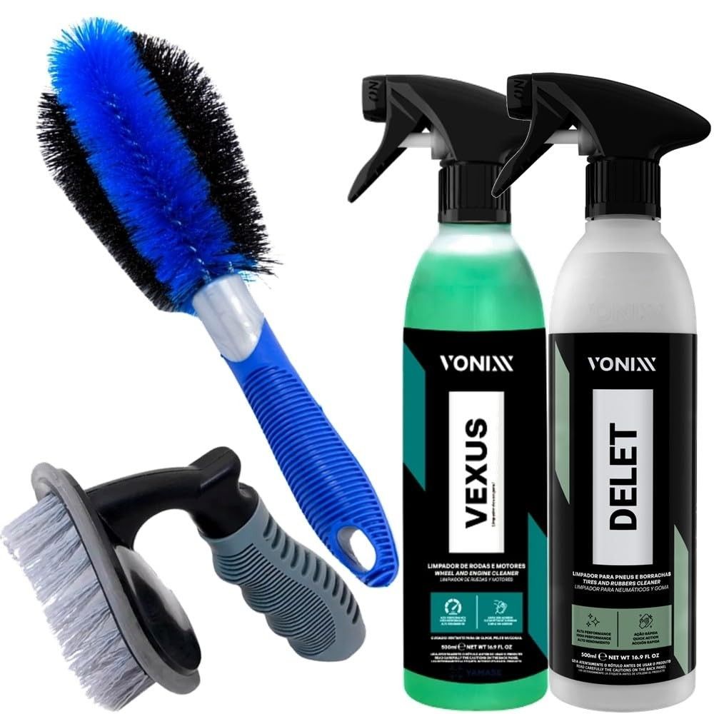 Kit Essencial Vonixx: Limpeza Profunda de Pneus, Rodas e Motores com Acessórios Karbox