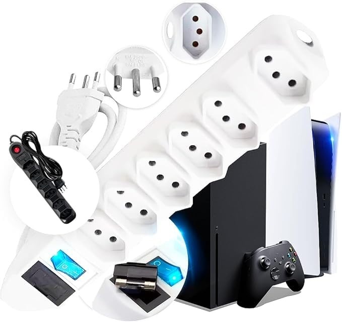 Régua de Tomadas Tripolar 6 Saídas 3m Bivolt com Fusível de Proteção - Segurança e Praticidade para Seus Eletrônicos!