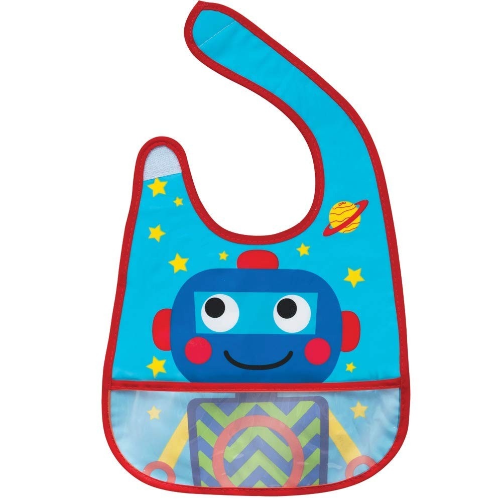 Baba Confiável com Estilo: Babador Impermeável Buba Robô Champanhe com Bolso Prático
