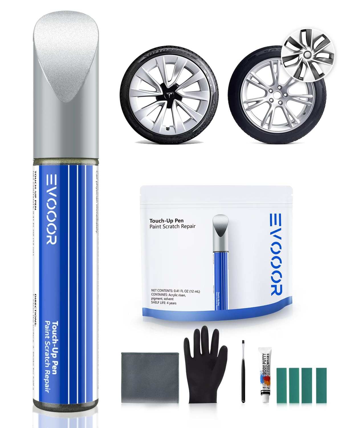 Kit de Retoque para Rodas Tesla - Tinta Starlight Silver com Ferramentas DIY
