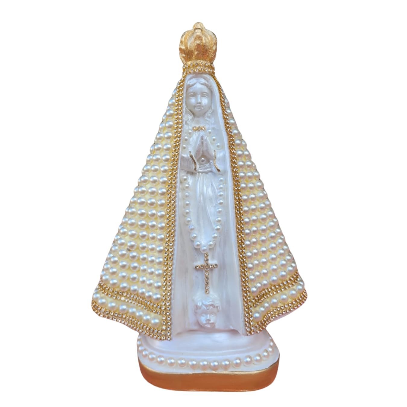 Imagem de Nossa Senhora Aparecida Perolada com Detalhes Dourados - 27cm