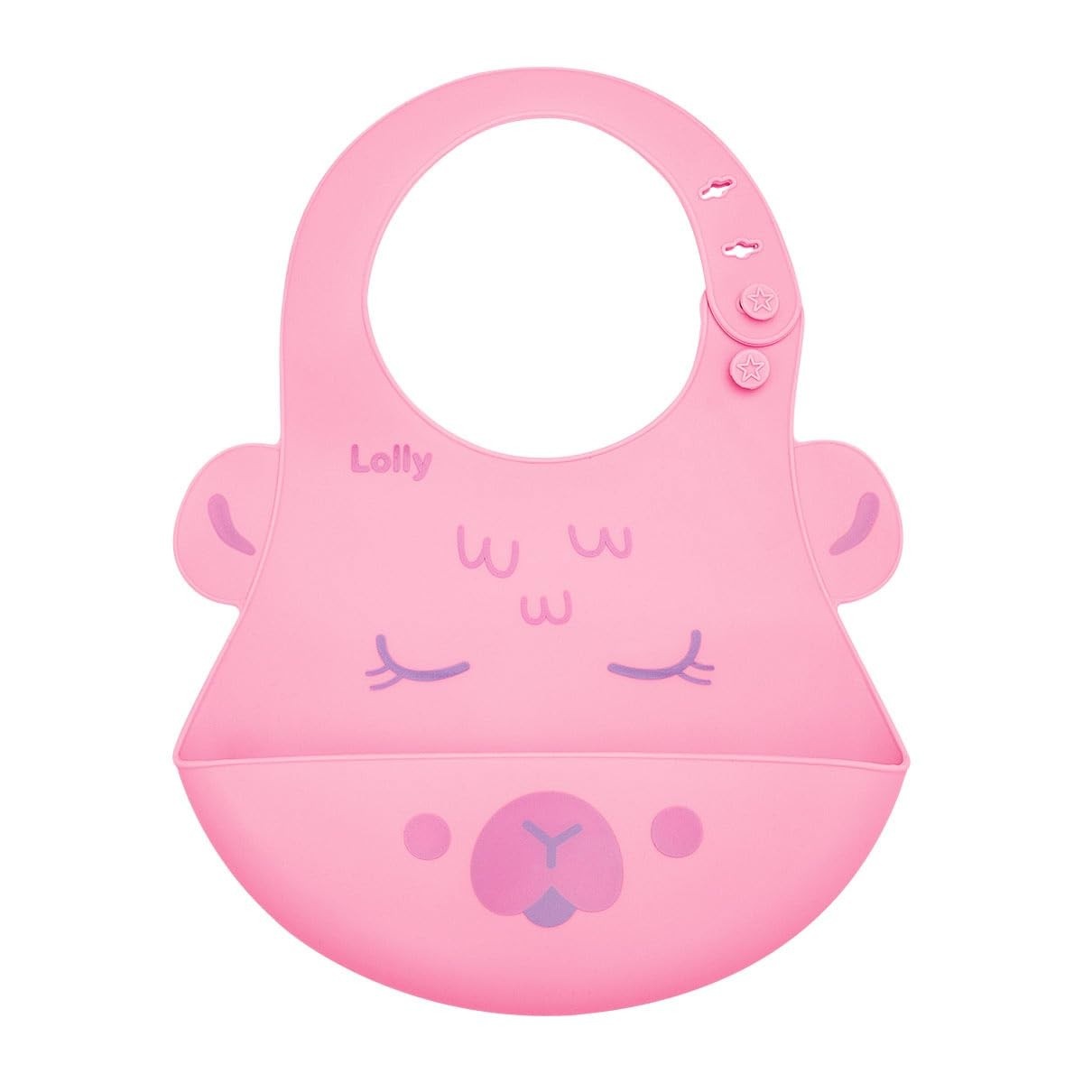 Lolly Babador de Silicone Rosa com Pega Migalhas - Seguro, Impermeável e Fácil de Limpar