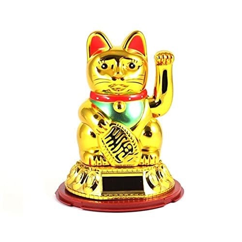 Manekineko Gato da Sorte Dourado com Energia Solar - Simbolismo Asiático de Prosperidade