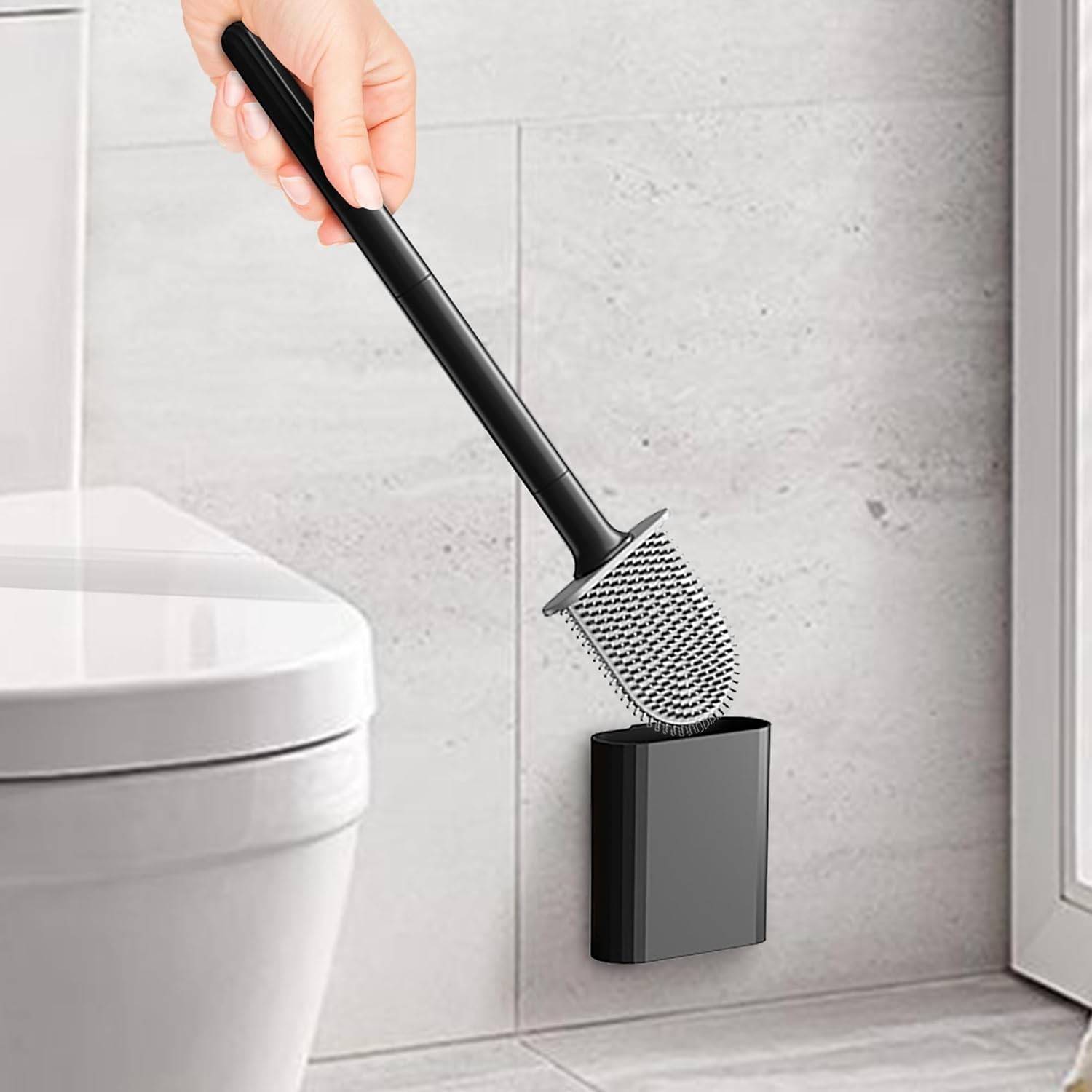 Escova de Vaso Sanitário com Suporte em Silicone Flexível - Design Inovador e Compacto