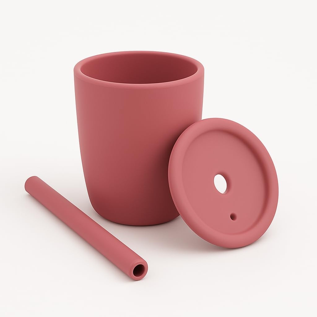 Copo de Treinamento em Silicone Rosa 100ml com Tampa e Canudo - Seguro, Reutilizável e Livre de BPA