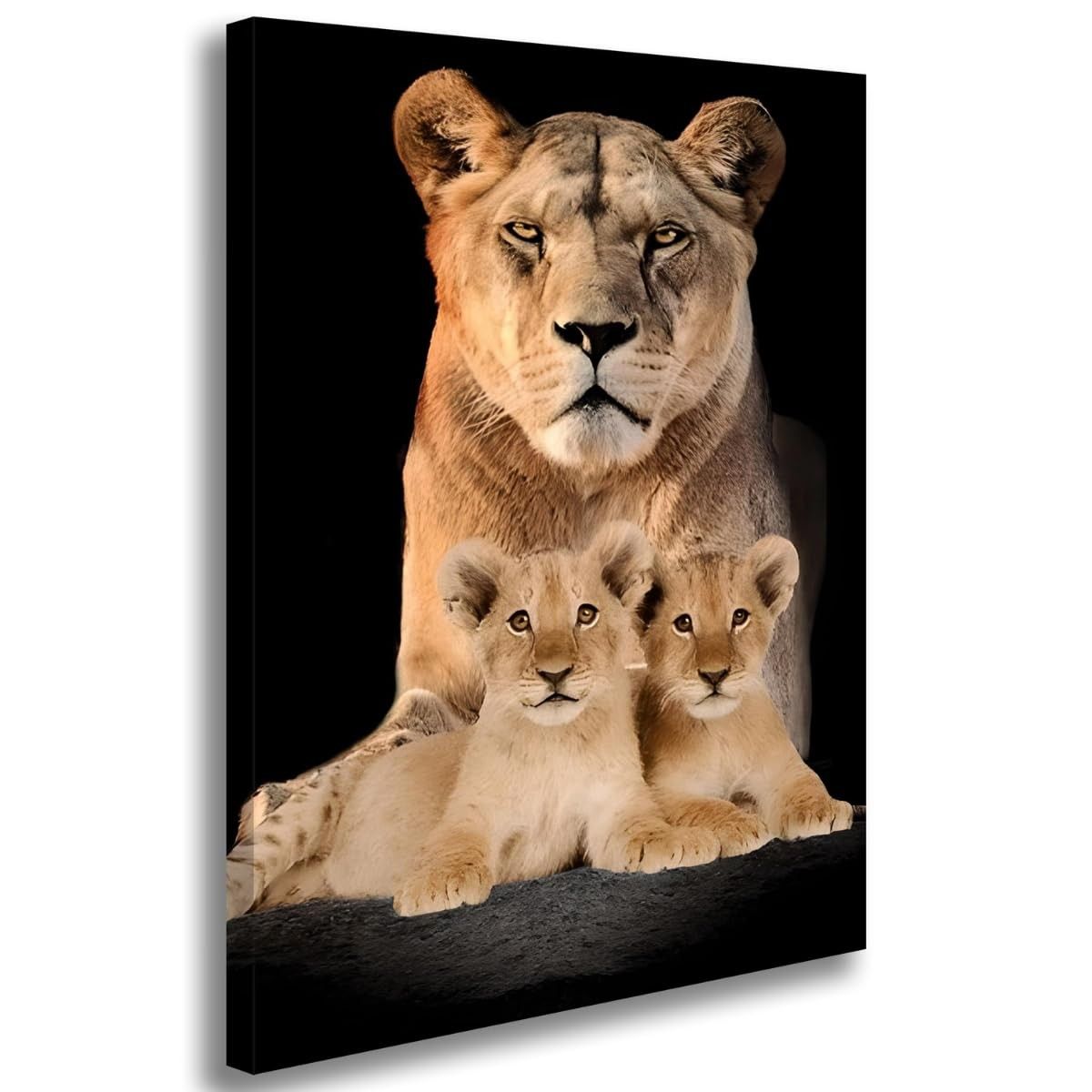 Quadro Decorativo Mãe Leoa com Filhotes 60x90cm - Tela Canvas Alta Resolução