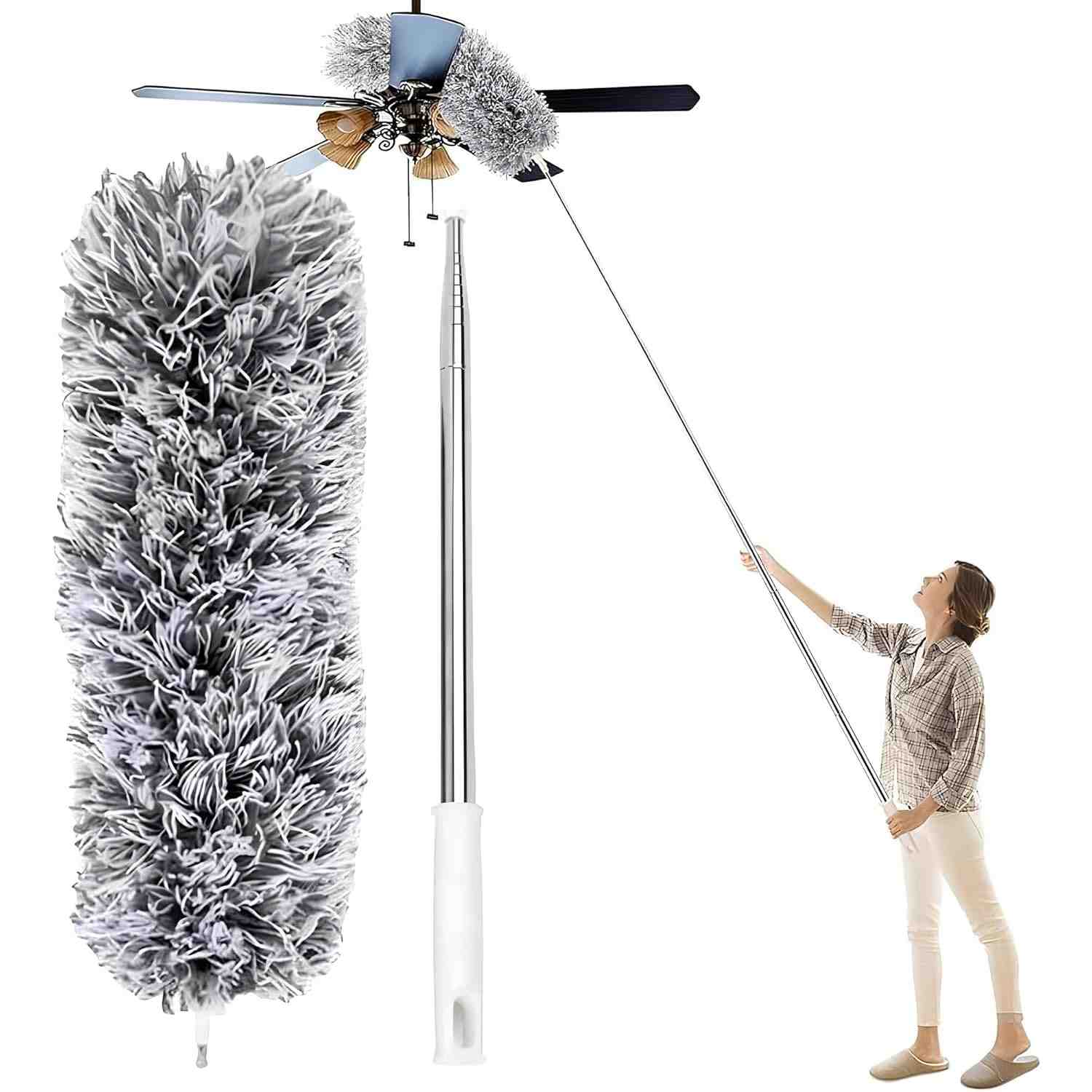 Espanador Extensível 2,8m Premium com Microfibra Lavável - Limpeza de Teto e Locais Altos com Haste Inox Flexível