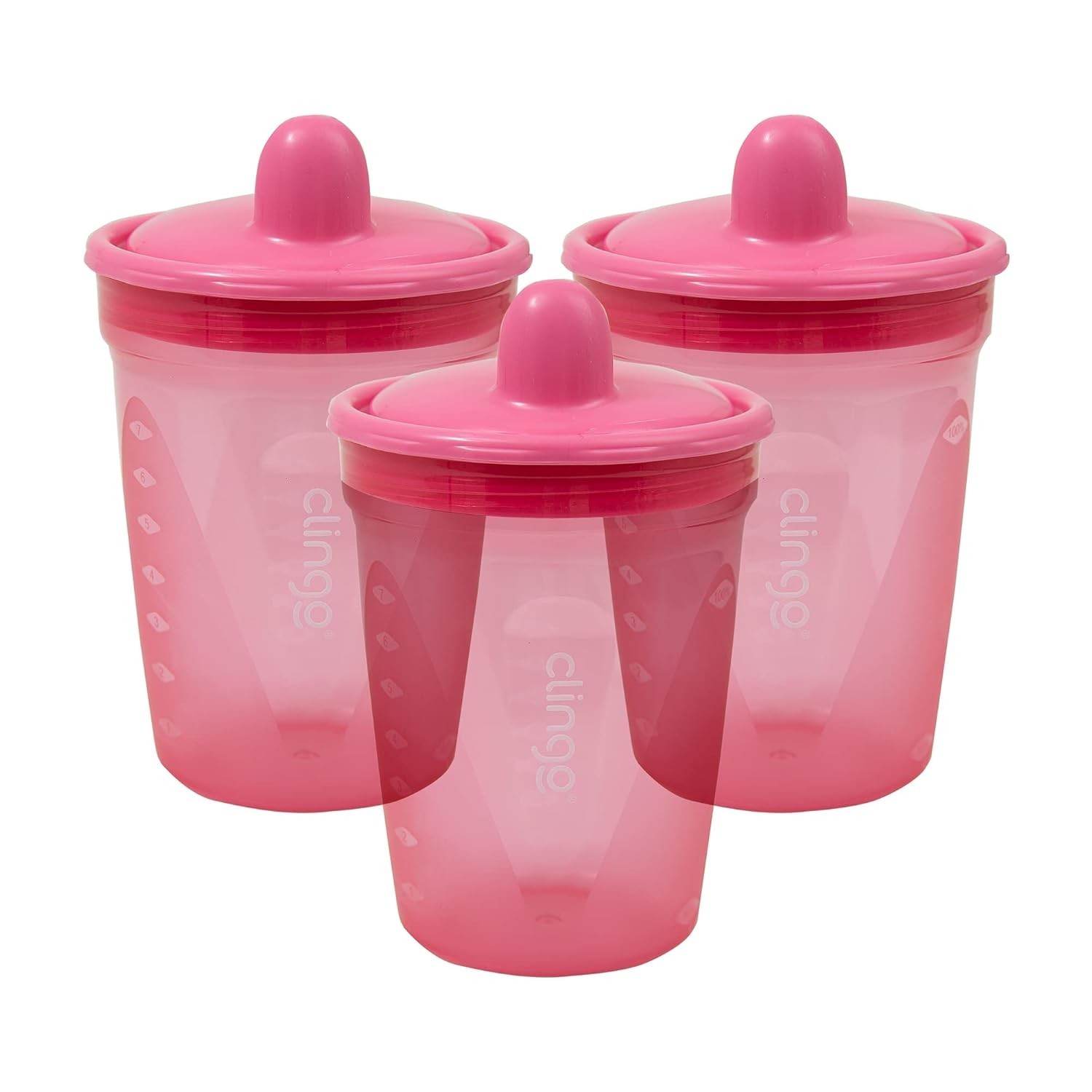 Copos de Transição Colors Rosa - Kit com 3 Unidades da Clingo | Seguro, Livre de BPA e Ideal para Crianças