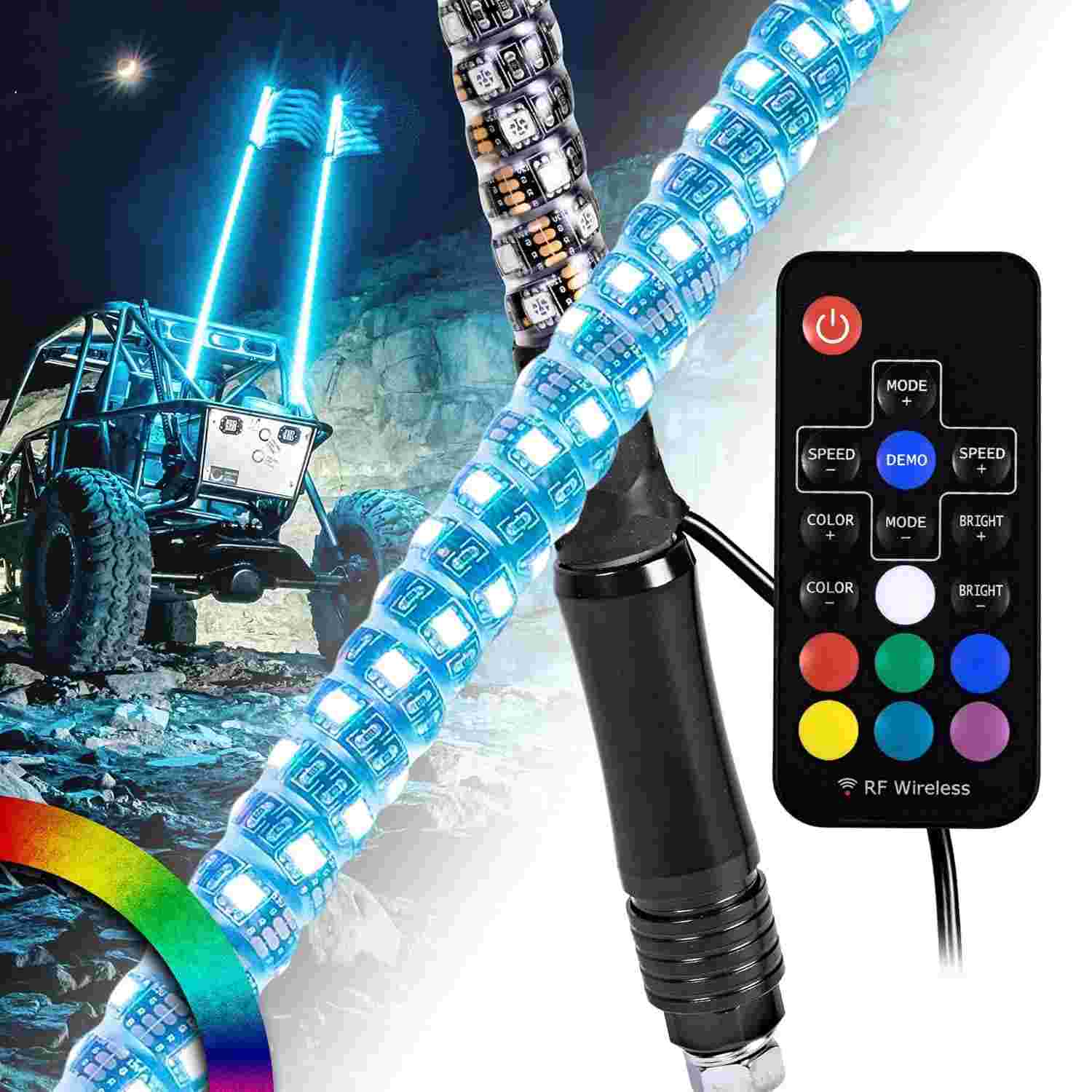 Luz LED RGB Espiral 1.8m para UTV/ATV - 2 Peças com Controle RF - True Mods