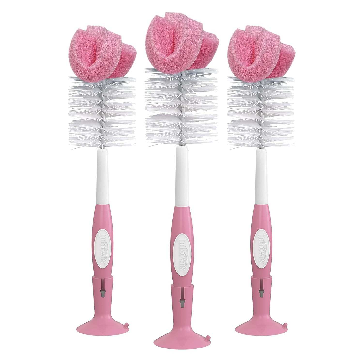 Dr. Brown's Escova de Limpeza Reutilizável com Suporte Ventosa - Rosa, Pacote com 3