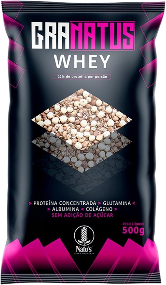 Natu's, Granola com Proteína Concentrada, Glutamina, Albumina & Colágeno, Whey, Zero, Granatus, 500 Gramas