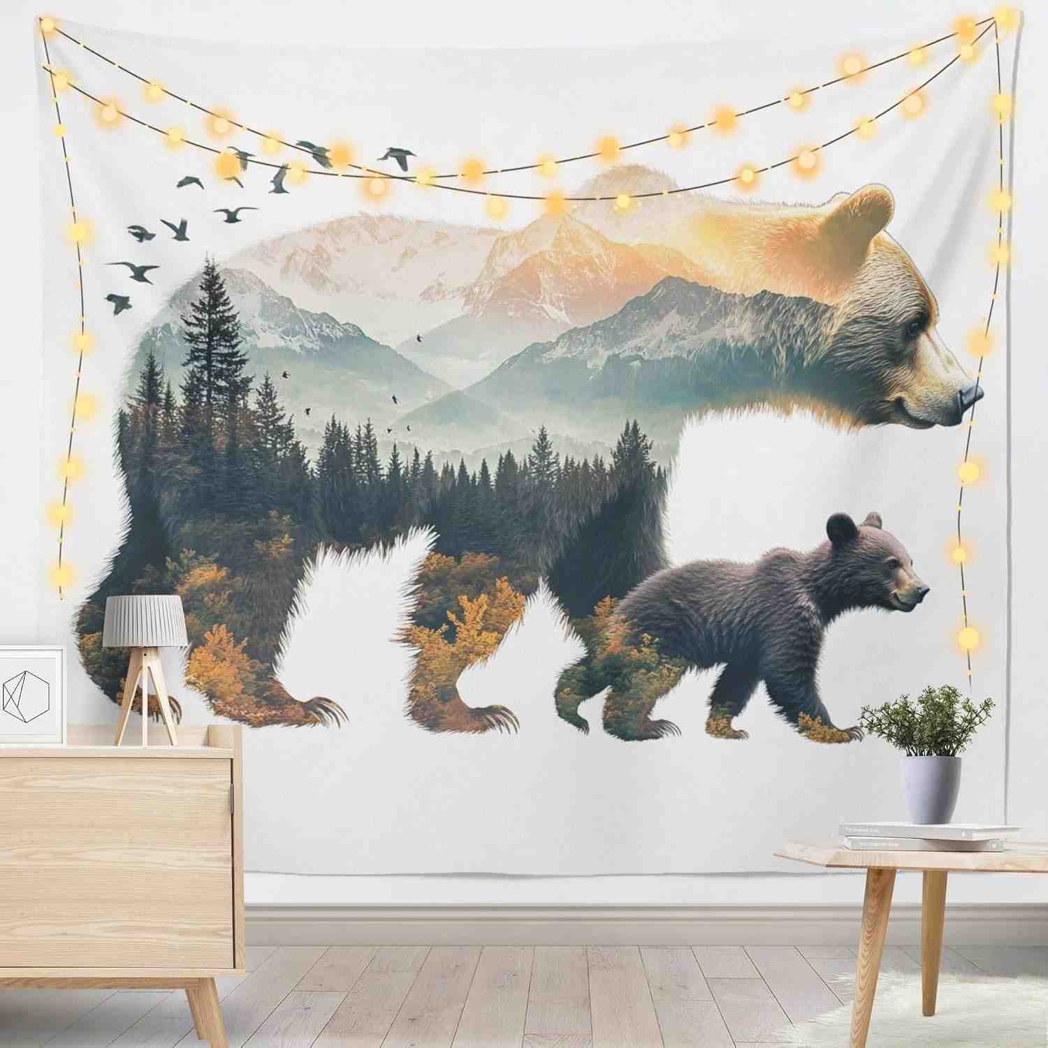 Urso para Tapeçaria Decorativa - Decore Paredes com Estilo e Charme | 130 x 150 cm