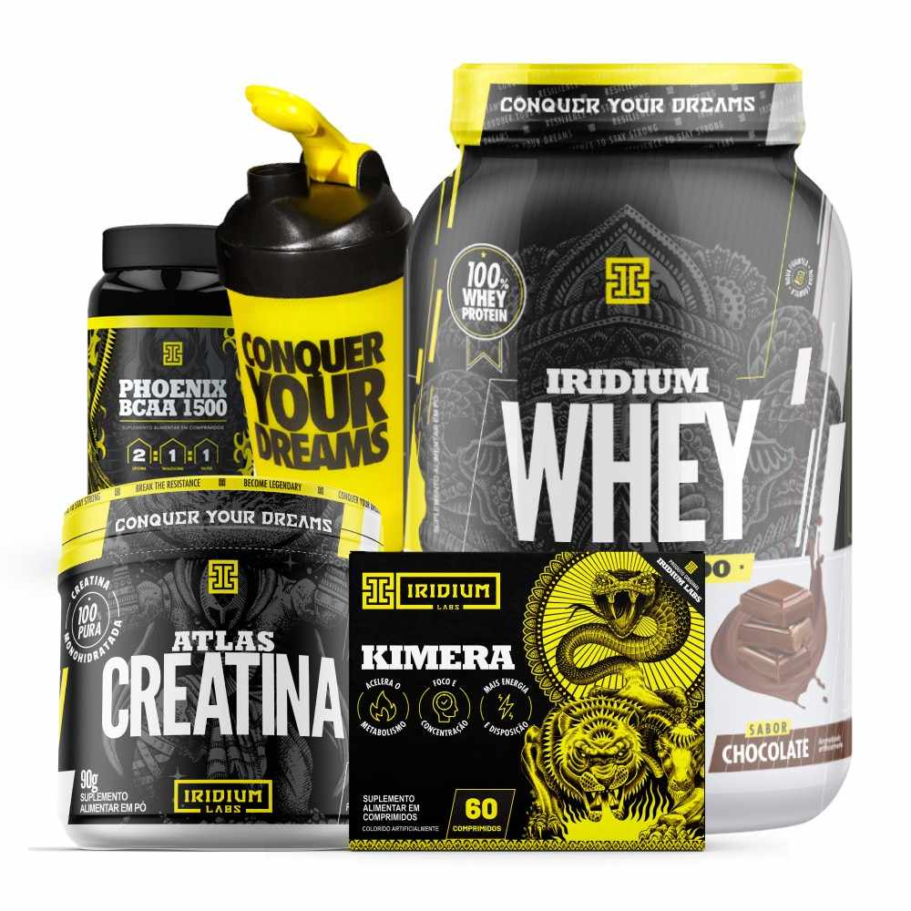 Combo Hipertrofia Total: Whey, BCAA, Creatina + Kimera