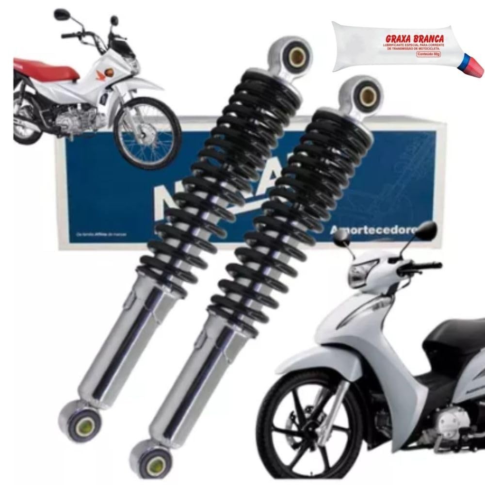 Combo Amortecedor Traseiro Nakata para Honda Biz 100, 110, 125 e Pop 100/110 (1998-2023) + Graxa
