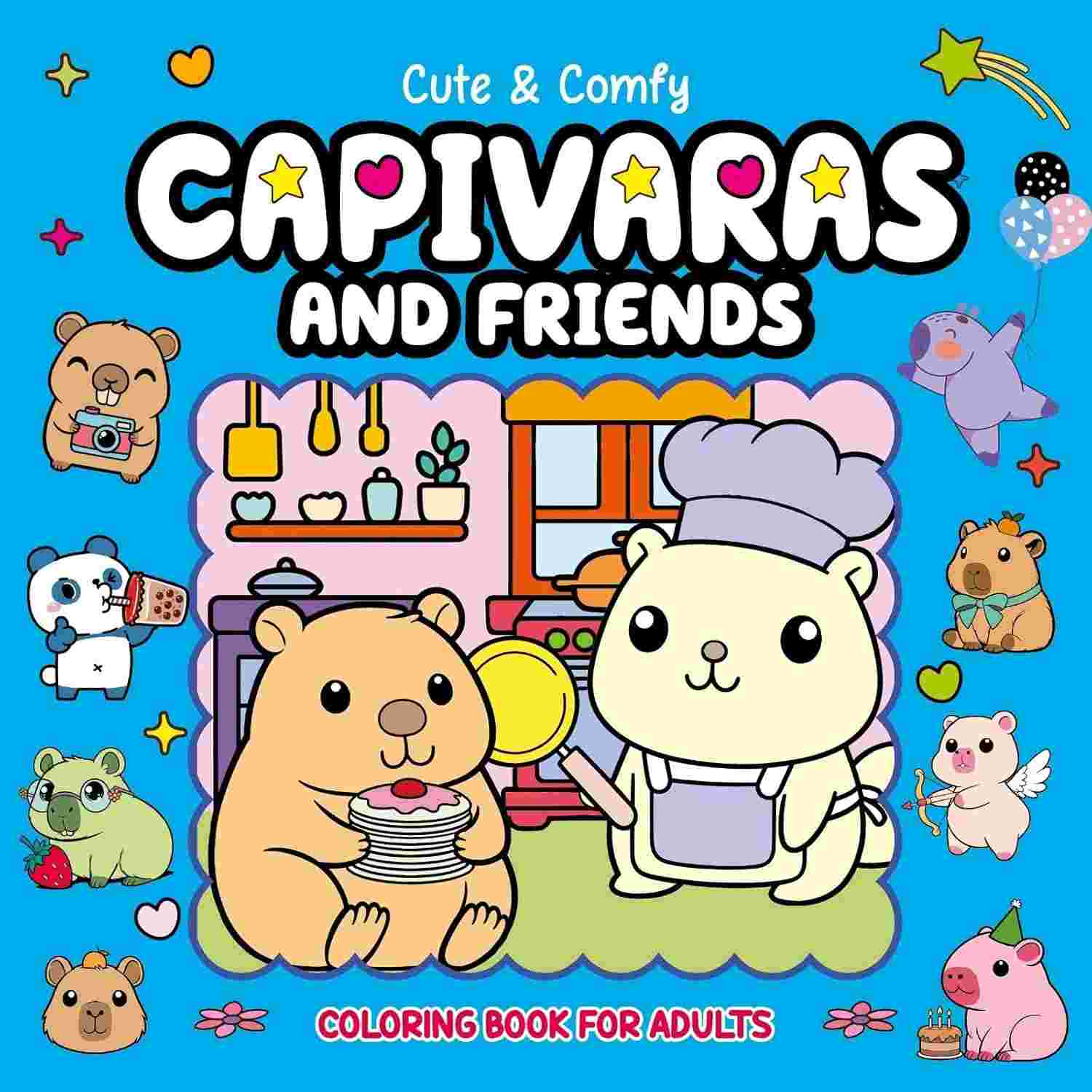 Livro de Colorir Adulto Cute & Comfy: Capivaras e Amigos para Relaxar