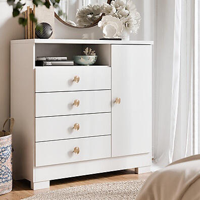 Cômoda Amalfi Branca 4 Gavetas: Elegância e Espaço para Qualquer Cômodo