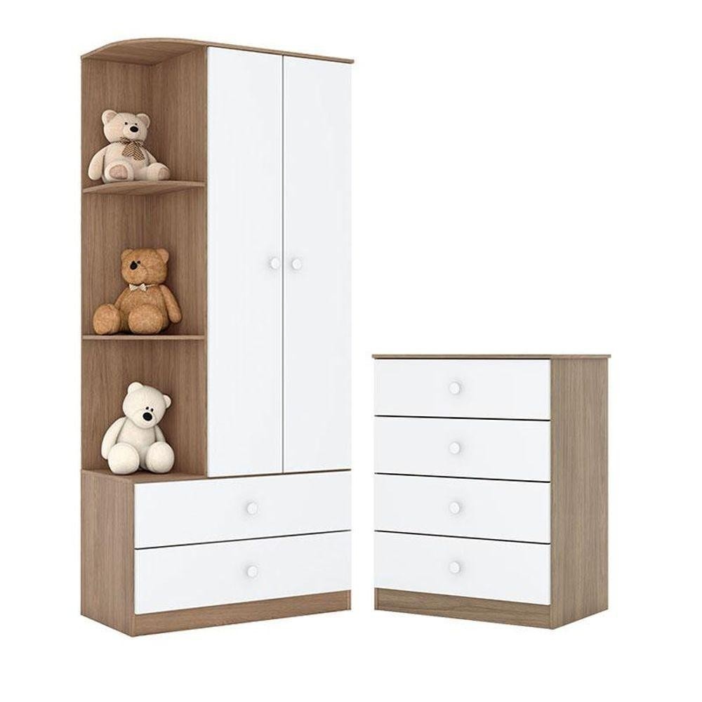 Cômoda e Guarda-Roupa Amarelinha Rústico Branco – Henn