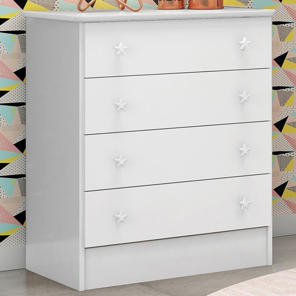 Cômoda Infantil 4 Gavetas: Doce Sonho Branco Qmovi